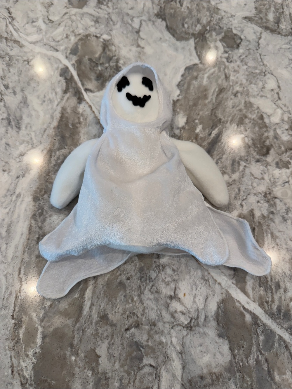 Ty White Ghost Plush with Black Stitched Face